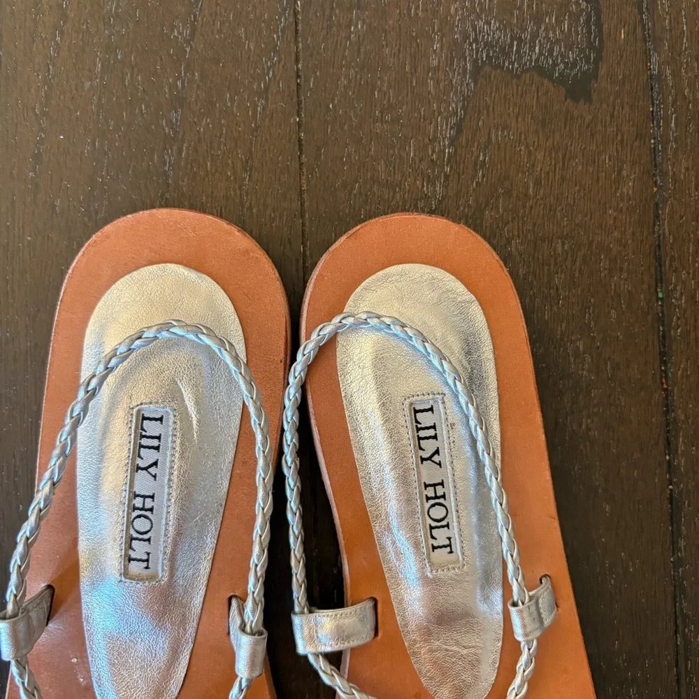 Lily Holt Silver Greek Braid Strap Sandals‎ Size 36 Leather